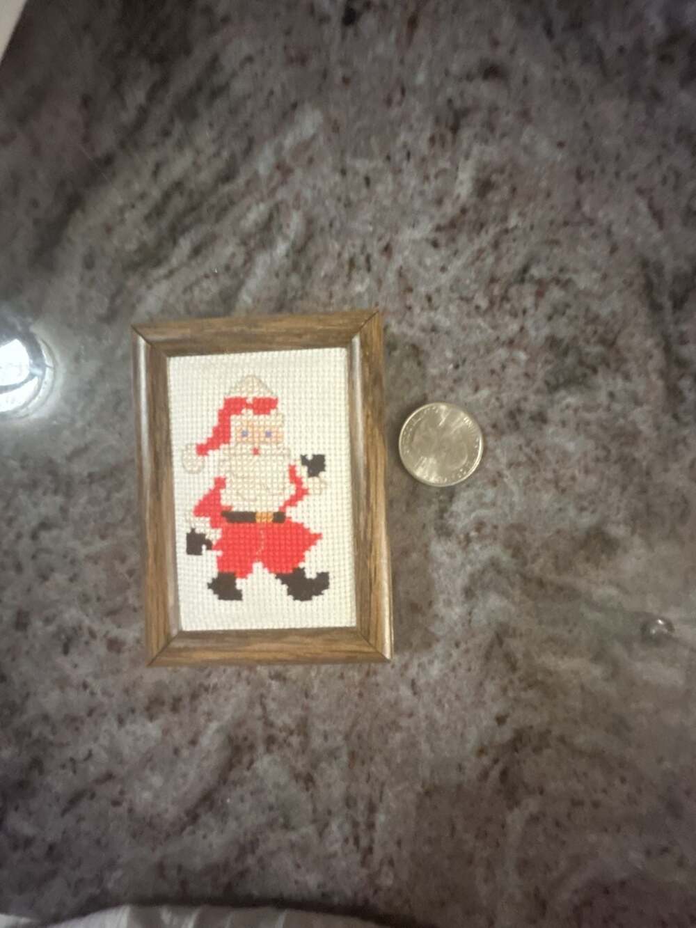 Vintage Framed Cross Stitch Santa Claus Christmas Holiday Decor